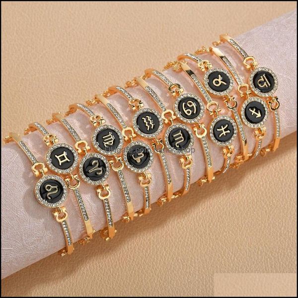 

charm bracelets jewelry birth constellations 12 zodiac signs for women men birthday gift cubic zircon zodiacs bracelet chain drop delivery 2, Golden;silver