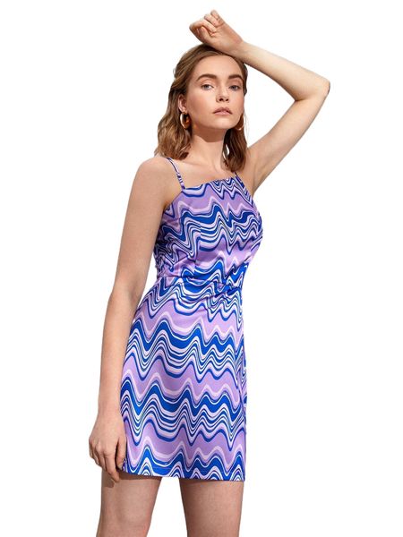 

allover print asymmetrical strappy dress c0ap#, Black;gray