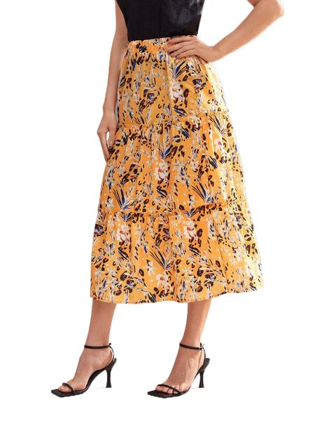 

emery rose high waist floral print ruffle hem skirt 08s5#, Black