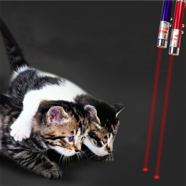 Mini Cat Red Laser Pointer Pen Смешная светодиодная лампа для домашних животных игрушек для ключей 2 в 1 Дразнить кошки ручка FY3825 0805