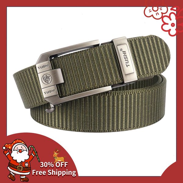 

tushi fashion flagship men belt 120cm 3.4cm tank pattern thickened nylon waistband metal automatic buckle cinto masculinos, Black;brown