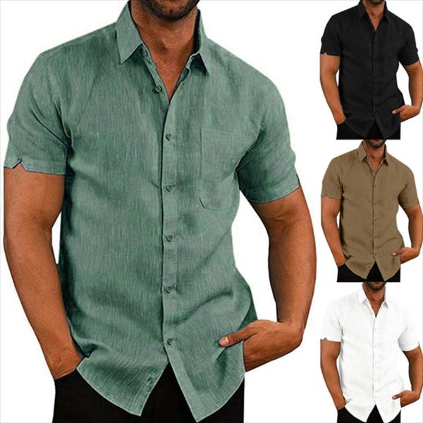 Camicie casual da uomo Camicia da uomo estiva da uomo Camicia da uomo a maniche corte in lino Fitness maschile Costume da uomo