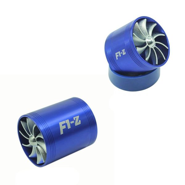 Blue F1-Z Double Supercharger Fuel Gas Saver Fan Universal Turbine Turb Air Intake