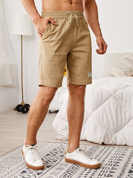 

men letter patch detail drawstring waist shorts j9w2#, White;black