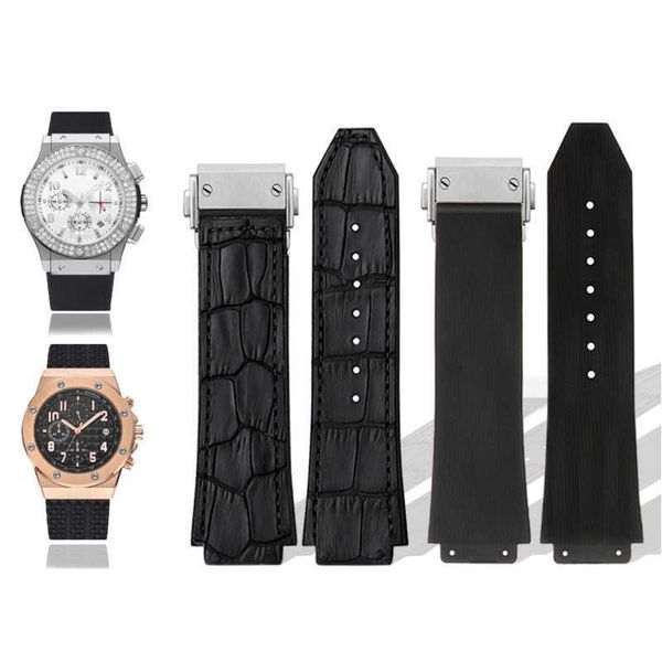 

silicone watch strap men durable belt wristband leather watchband for hublot big bang, Black;brown