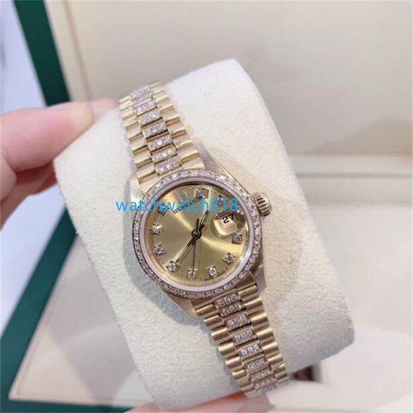 

zz factory diamond womens classic watches 69178 26mm big magnifier gold dial mechanical sapphire mirror steel bracelet luxury ladies watch w, Slivery;golden