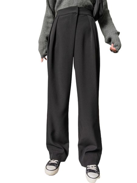 

dazy high waist fold pleated pants x55c#, Black;white