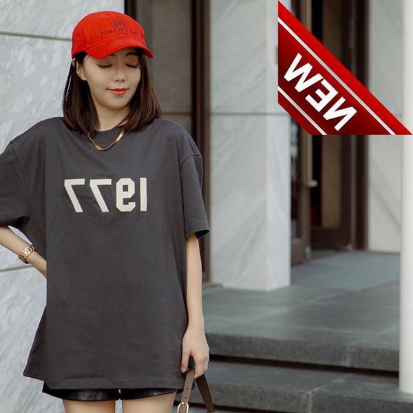 

right version of fear god essentials double thread 1977 flocking printed high street fog short sleeve t-shirt, White;black