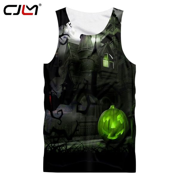 

cjlm halloween big size fashion brand men' tank 3d printed pumpkin castle tanksuppliers man clothing 220623, White;black