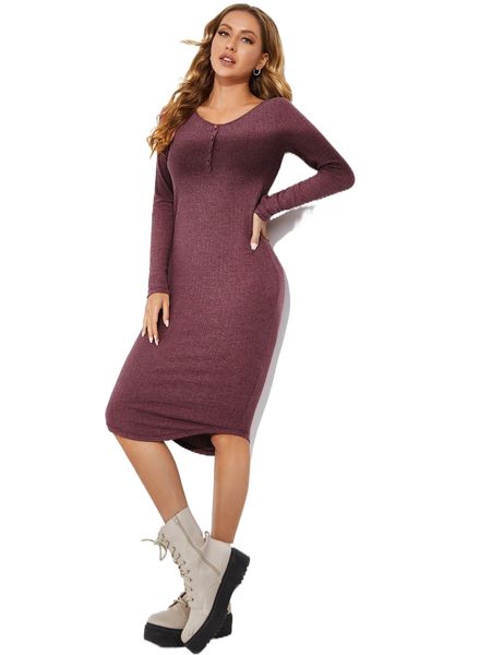 

rib knit button front dress w4ja#, Black;gray