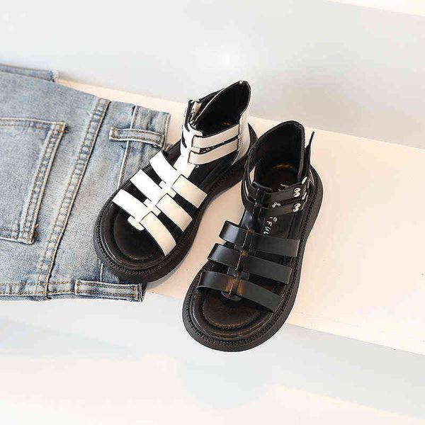 

girls roman sandals summer breathable princess shoes fashion high-hollow children sandals g220512, Black;red