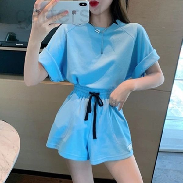 

women's tracksuits designer sportswear female 2022 summer new korean loose student slim short sleeve wide leg shorts casual two-piece s, Gray