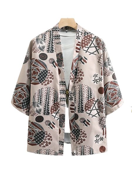 

men floral & geo print kimono without tee u55e#, White;black