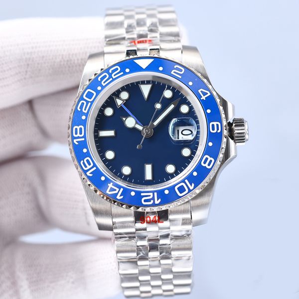 

men's watches blue ceramic dial 40mm automatic mechanical wristwatches silver 904l stainless steel strap time st9 folding buckle lumino, Slivery;brown