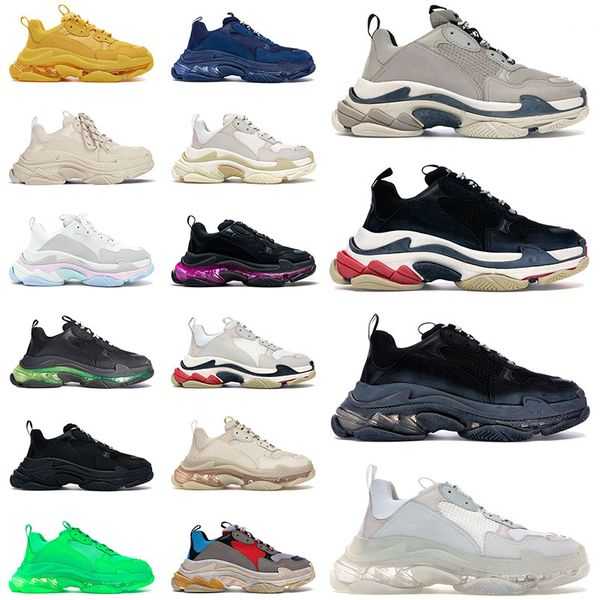 

triple s designer casual shoes for mens womens fashion beige clear sole white black neon green yellow blue grey rainbow sports sneakers flat