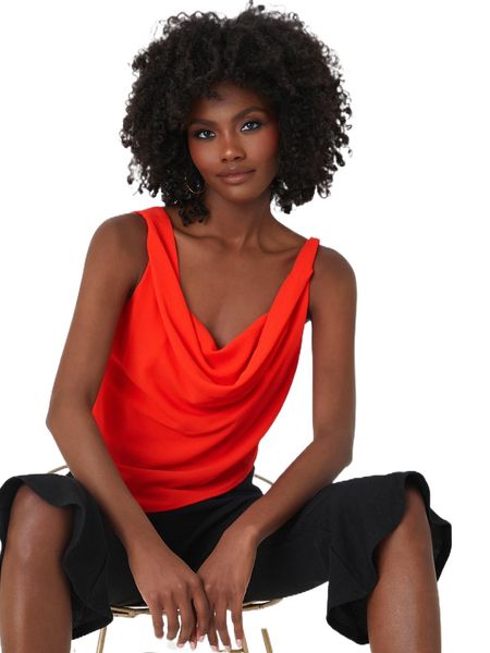 

newness draped collar chiffon tank a3fg#, White