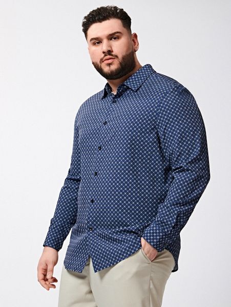 

extended sizes men allover print curved hem shirt o1iy#, White;black