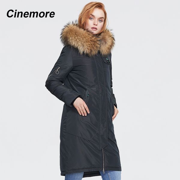 

cinemore winter arrival women coat winter collar natural fur with a hood thick cotton long down jaket for 9990 201027, Black
