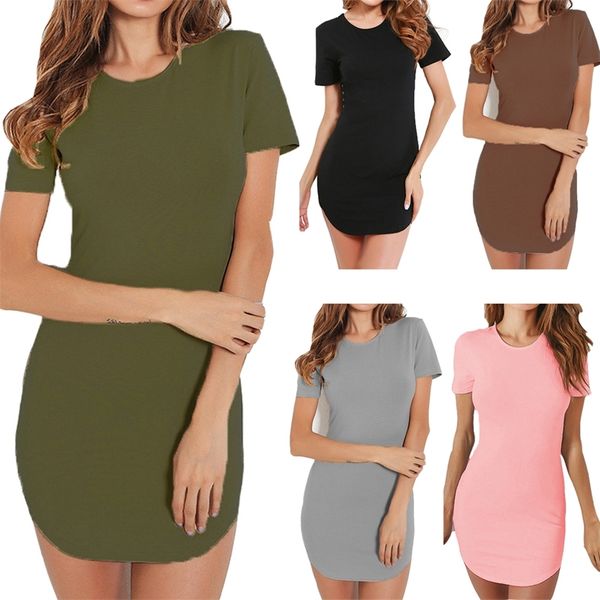 

round neck sleeveless bodycon mini dress basic women summer party clubwear t-shirt dresses slim pencil short vestido 220516, Black;gray
