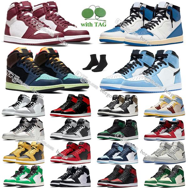 

og junmpman 1 1s unc high basketball shoes women men for og bordeaux university blue travis fragment bred light smoke grey sneaker sneakers, Black
