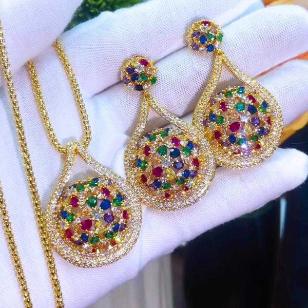 

earrings & necklace luxury charm round drop pendant earring sets for women wedding bridal cubic zircondubai high end jewelry setsearrings ea, Silver