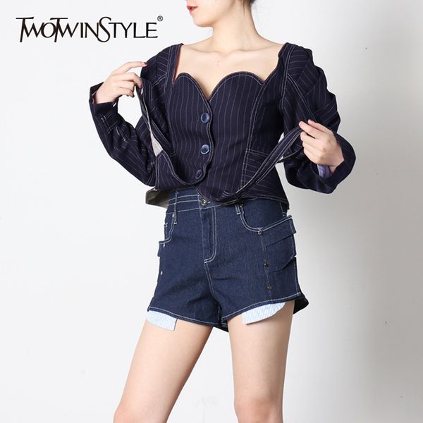 

striped elegant jacket for women square collar puff long sleeve casual coats female fashion clothing spring 210423, Black;brown