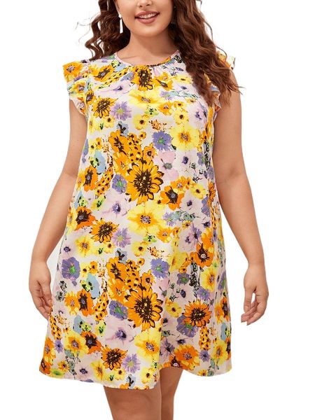 

plus floral print tunic dress g0ht#, Black