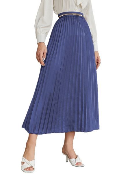 

h.igh w.aist s.atin p.leated s.kirt n71y#, Black