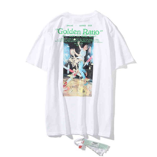 

men's and women's trendy brand t-shirt chaopai off oil painting dancing girl skull short sleeve, White;black