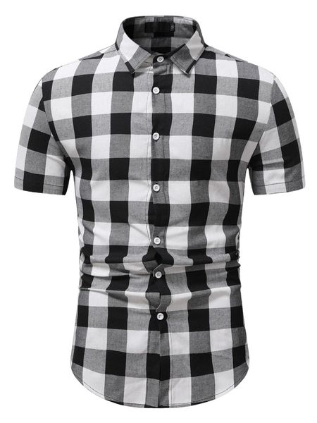 

men buffalo plaid button front shirt t93a#, White;black