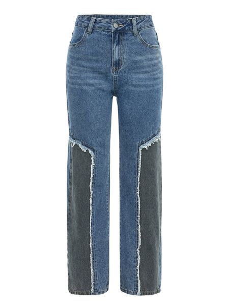 

colorblock button front jeans l8op#, Blue