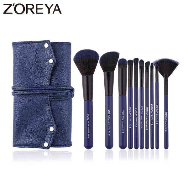 Ferramentas de maquiagem Zoreya Marca Blue Cruelty Free Pequeno Fan Brush Soft Blush Blush Eye Shadow Corretionador Ângulo Brow Maquiagem 10 pcs220422