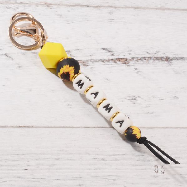 

silicone beads wrist strap key chain leopard beads tassel bracelet silicone letter bracelet key chain, Silver