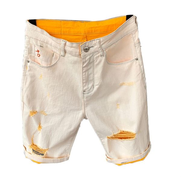 

men's jeans fashion men khaki orange stretch denim shorts summer thin ripped biker short male bermuda brand clothes, Blue