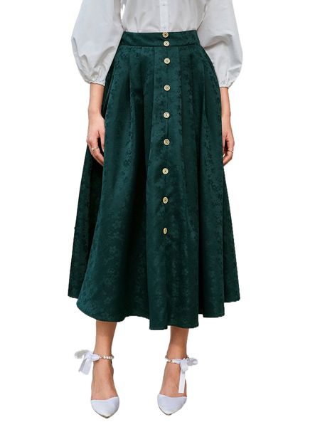 

floral jacquard button fly skirt l76m#, Black