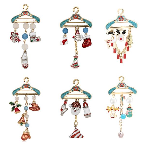 

christmas brooches santa claus snowflake snowman garland sock deer bell tree brooch pin new year jewelry gift kids, Gray