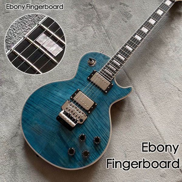 

custom shop blue color tiger flame electric guitar pickups ebony fingerboard mahogany body