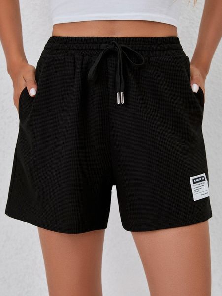 

letter patched drawstring waist shorts 84na#, White;black