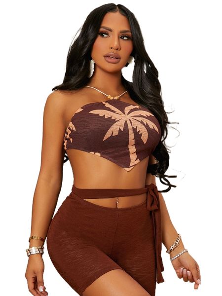 

sxy palm tree print backless knot bandana cami 63sf#, White