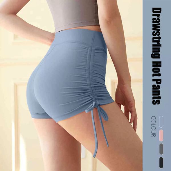 

yoga outfits 2022 new lus shorts summer naked sports fitness shorts women's high waist hip lifting three-part yoga pants tight short dr, Black