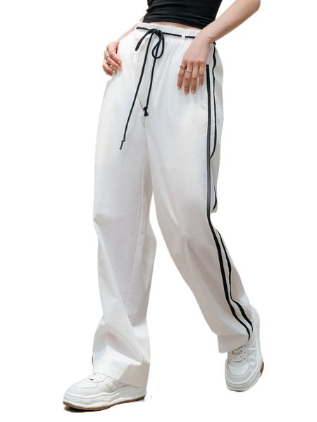 

dazy-less drawstring waist contrast side stripe pants g1v4#, Black;white