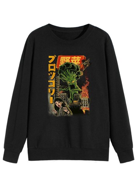 

romwe x ilustrata cartoon & figure graphic sweatshirt g0u0#, Black