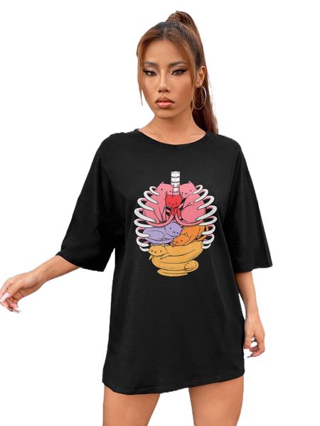 

x tobefonseca skeleton and cartoon graphic drop shoulder tee a47y#, White