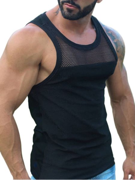 

men contrast fishnet tank 25ox#, White;black