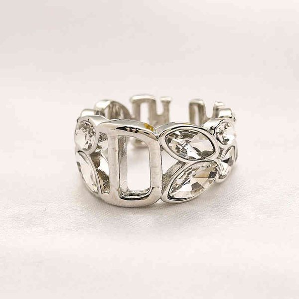 

fashion trend new ladies luxury brand designer wholesale small fragrant family d letter open female copper real gold diamond set, Silver