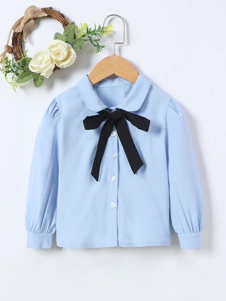 

toddler girls button front doll collar knot blouse she, White;black