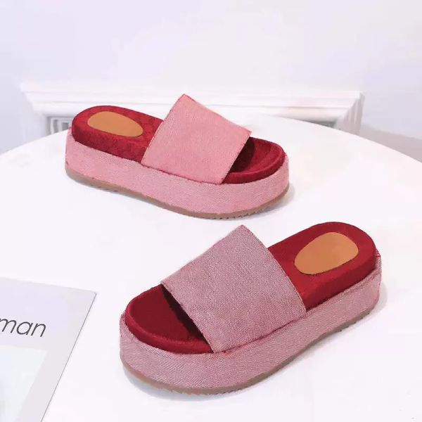 

2022 ggity slipper 2022 designer denim 60mm height sandals beige canvas slippers wide strap set on platform with rubber sole brick red o uth, Black