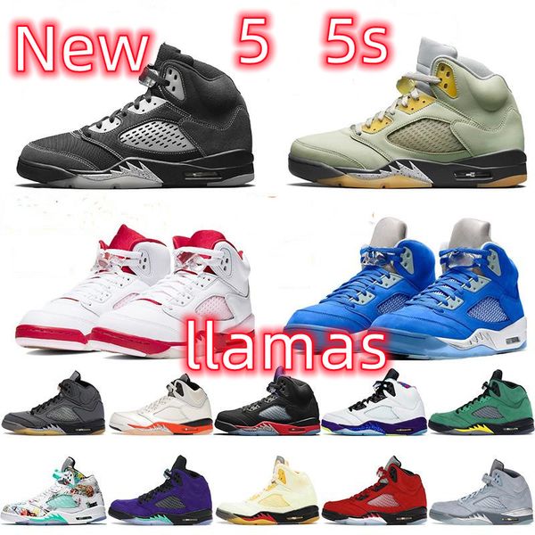 

new 5 v men basketball shoes 5s doernbecher raging red stealth 2.0 fire what the white cement metallic flight oreo wings green bean ice race, Black