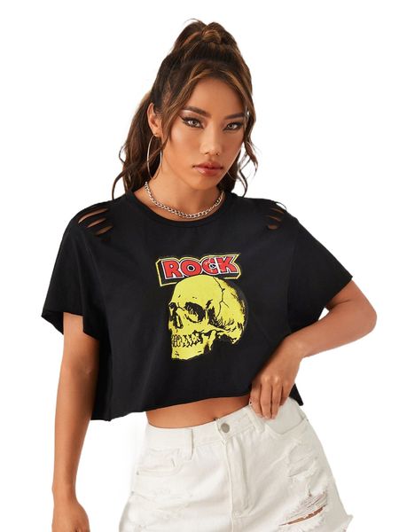 

x mityakorolkov halloween & letter graphic laddering cut out crop tee c2ul#, White