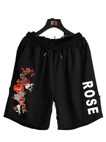 

men floral & letter graphic drawstring shorts 97hi#, White;black